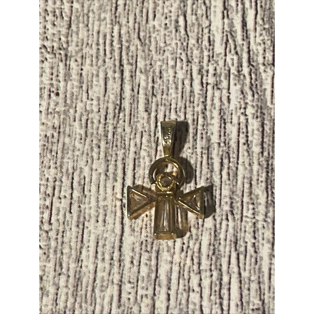 Vintage 14K Gold Filled Rhinestone Angel Cross Pendant 3/4" Guardian Angel - Picture 3 of 10